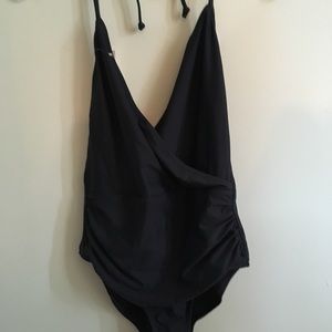 J crew black front wrap ruched one piece swimsuit